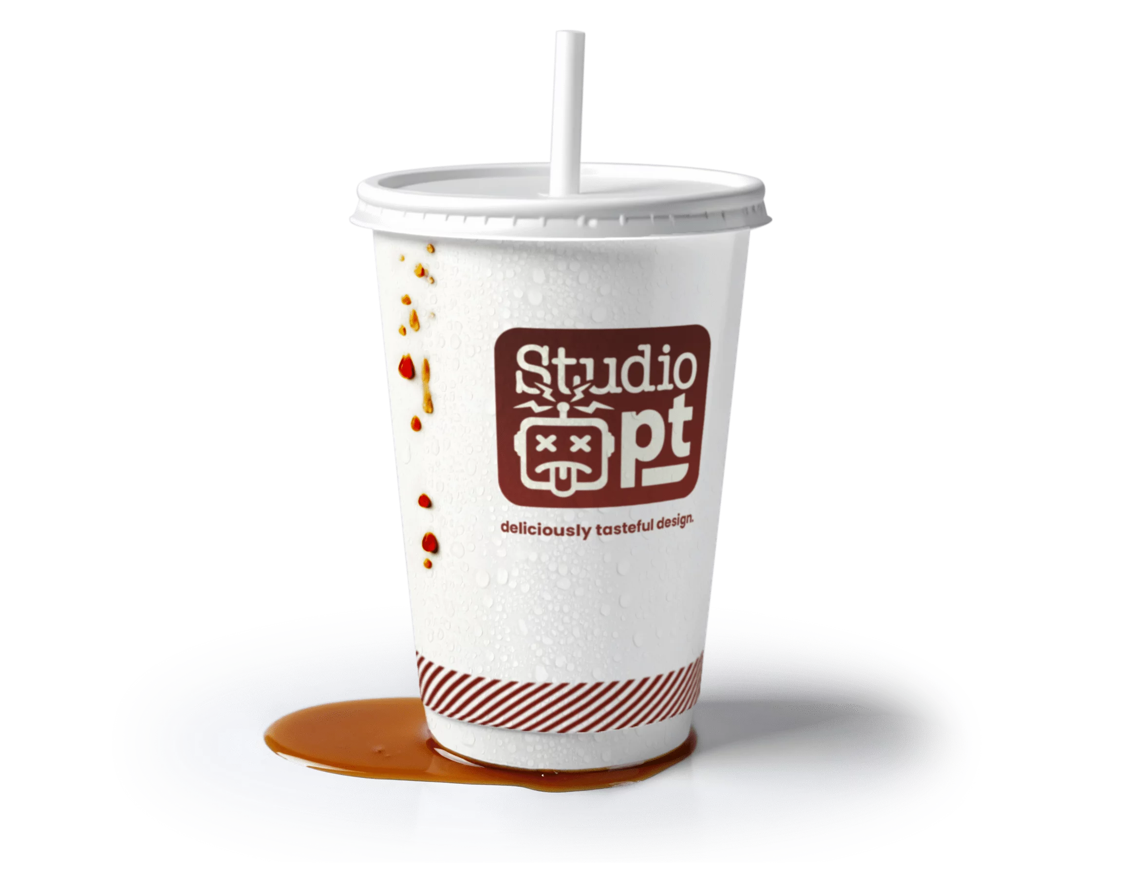 An image of a fast food soda cup with Studio Poppatron branding.