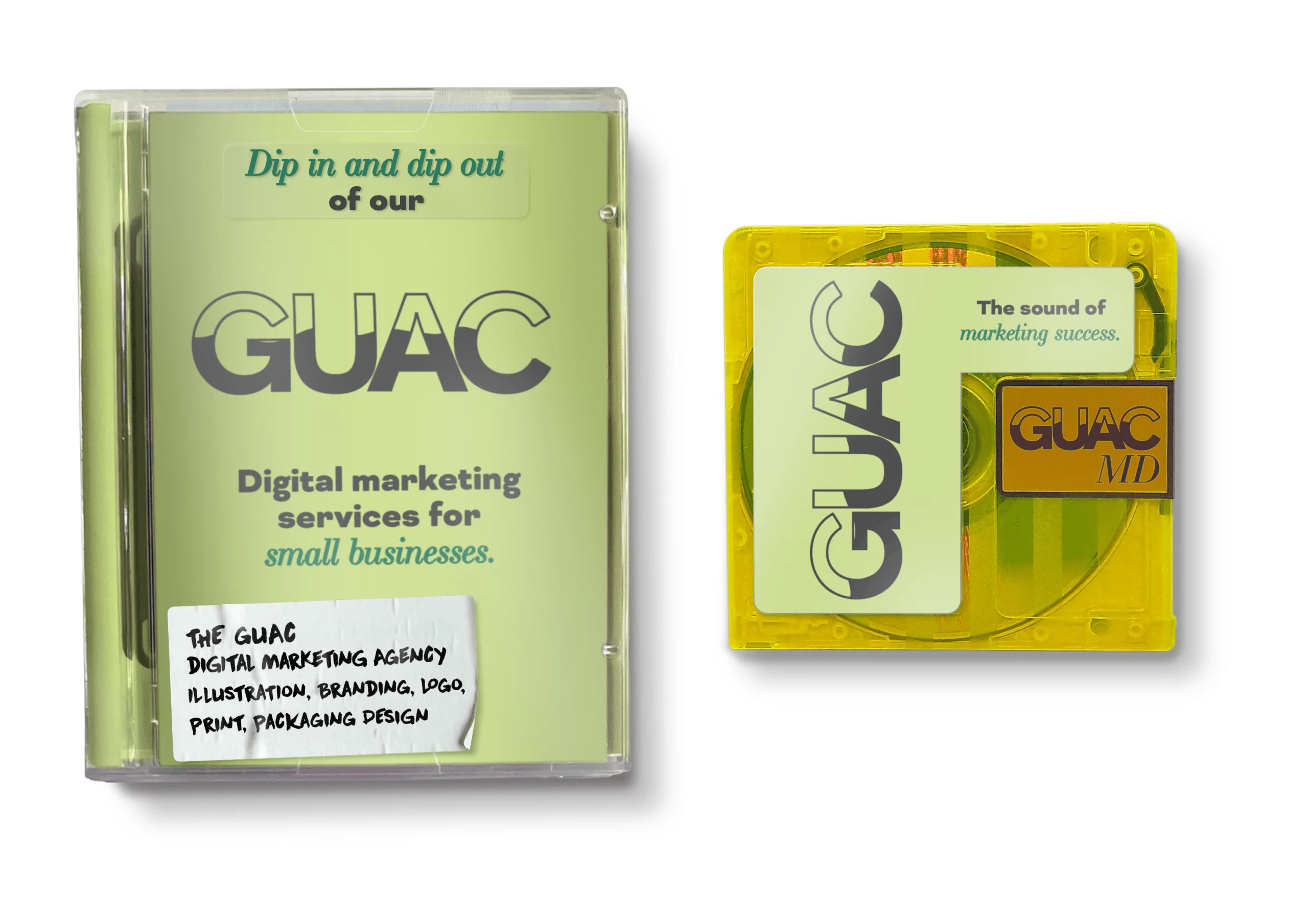 An image displaying a Mini Disc case with Digital Guac branding.