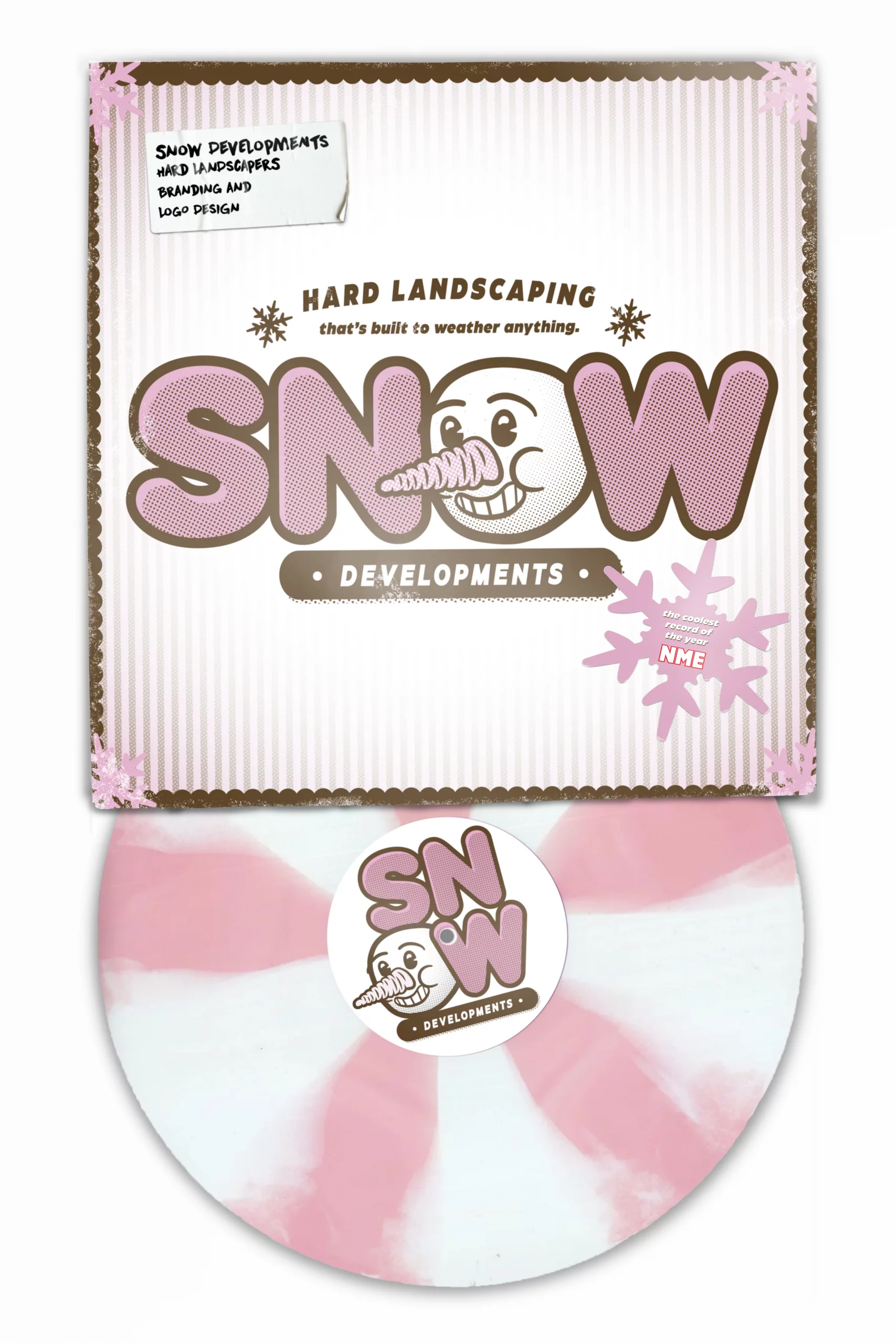 A vinyl record and sleeve with Snow Developments branding.